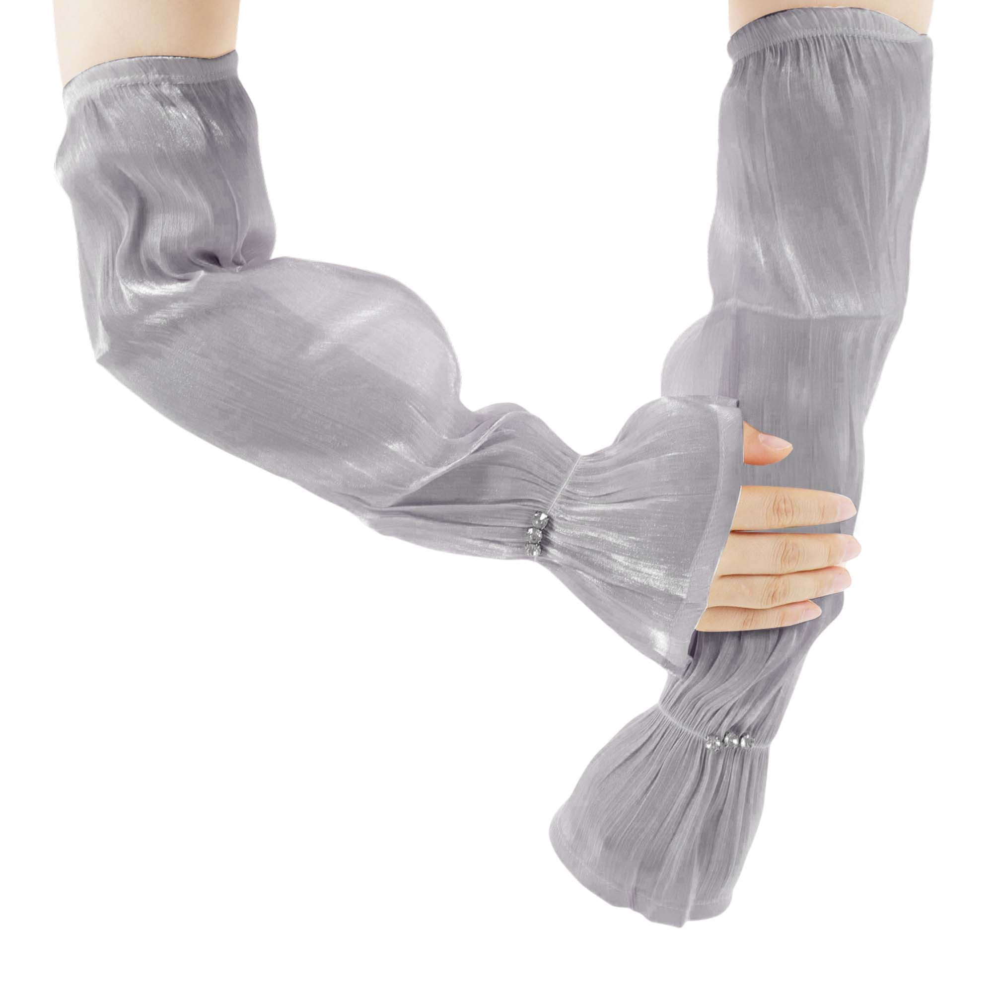 Unique Bargains Durable Sun Protection Cooling Compression Sleeves Grey 18.9"x4.33"