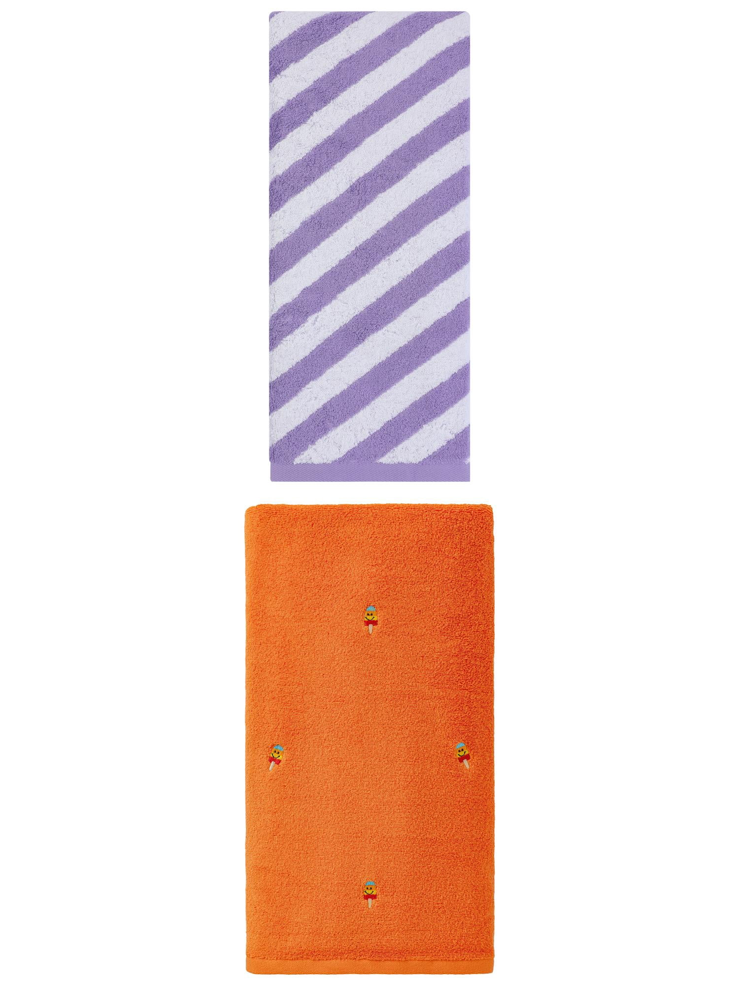Unique Bargains Durable Washable Bath Towel 2 Pack Popsicle Orange/Purple 55" x 28"