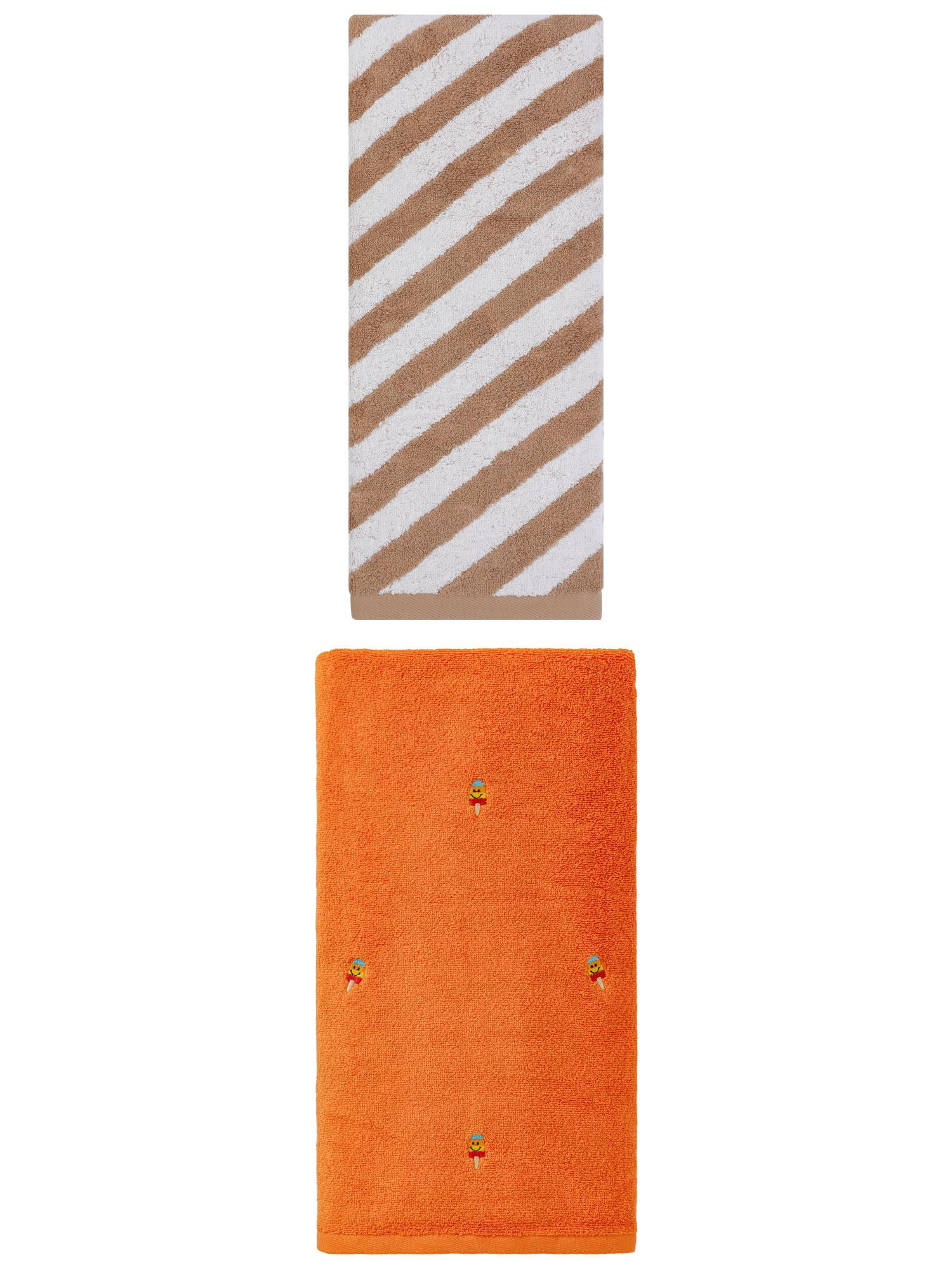 Unique Bargains Durable Washable Bath Towel 2 Pack Popsicle Orange/Brown 55" x 28"