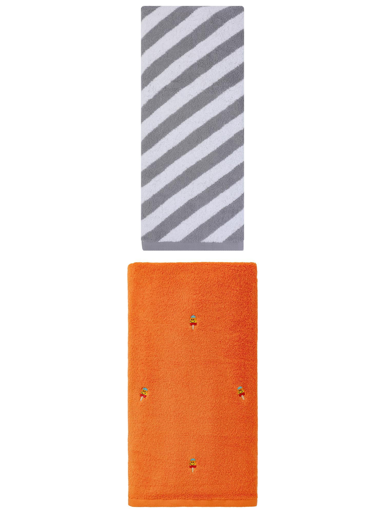 Unique Bargains Durable Washable Bath Towel 2 Pack Popsicle Orange/Grey 55" x 28"