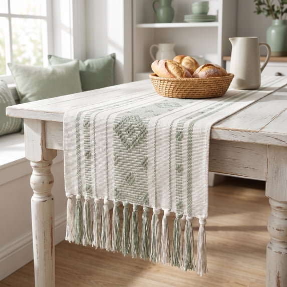 Unique Bargains Durable Washable Cotton Kitchen Runner Light Green 13.8" x 70.9"