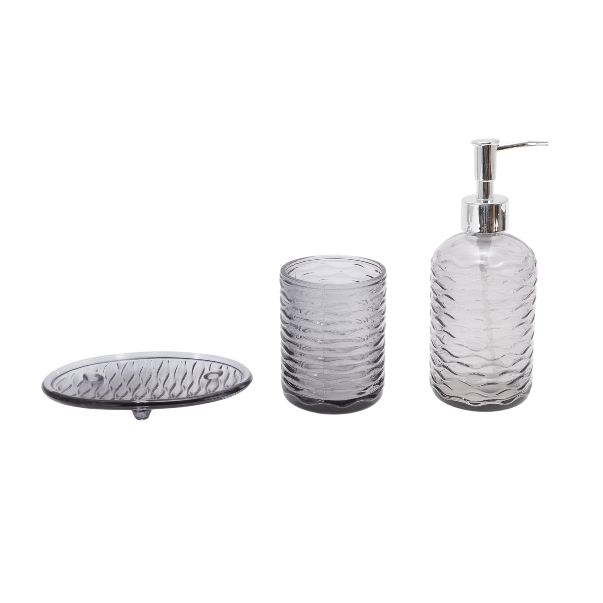 Unique Bargains Durable Waves Bathroom Accessories Kit 3Pcs Black