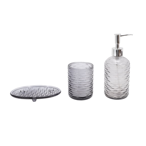 Unique Bargains Durable Waves Bathroom Accessories Kit 3Pcs Black