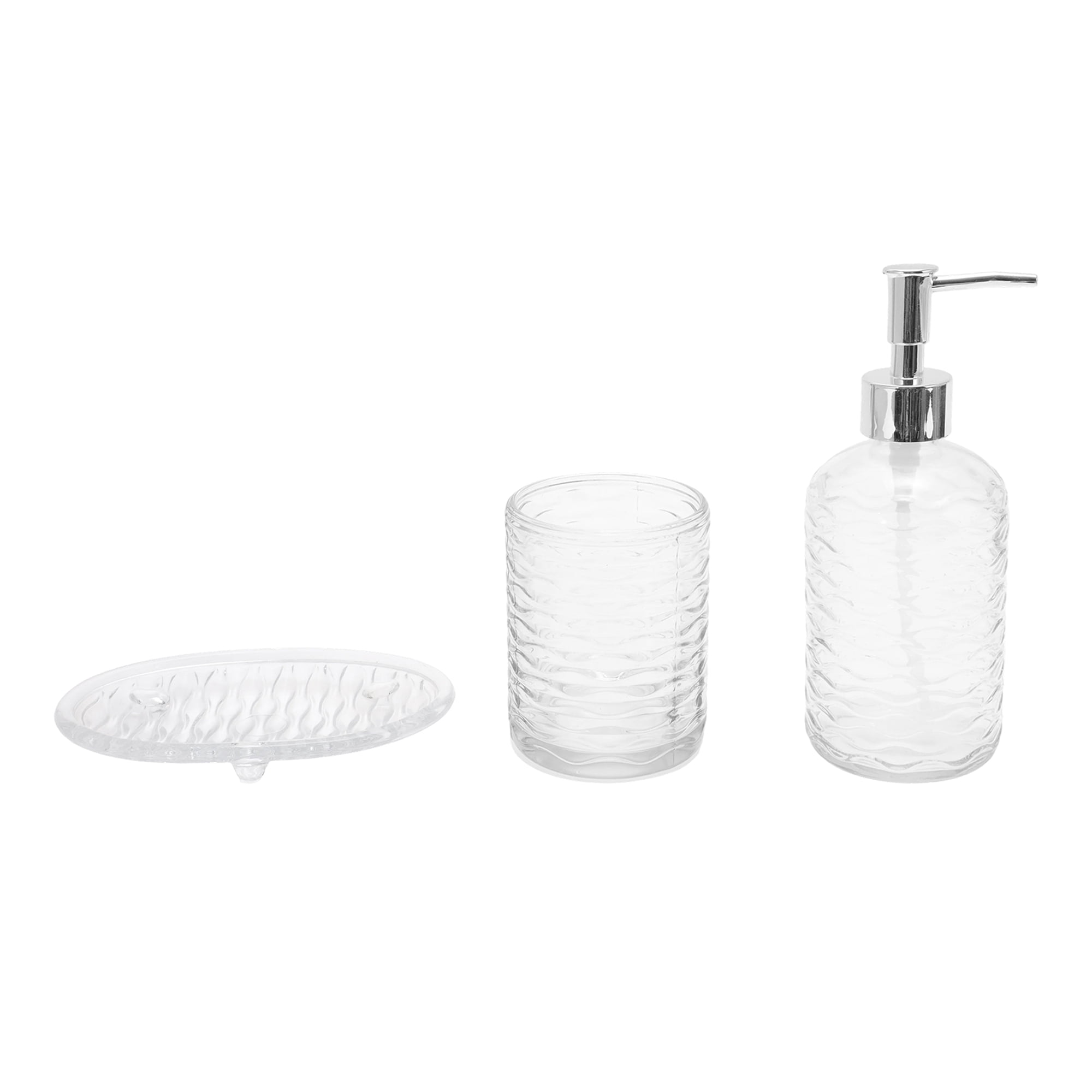 Unique Bargains Durable Waves Bathroom Accessories Kit 3Pcs Clear