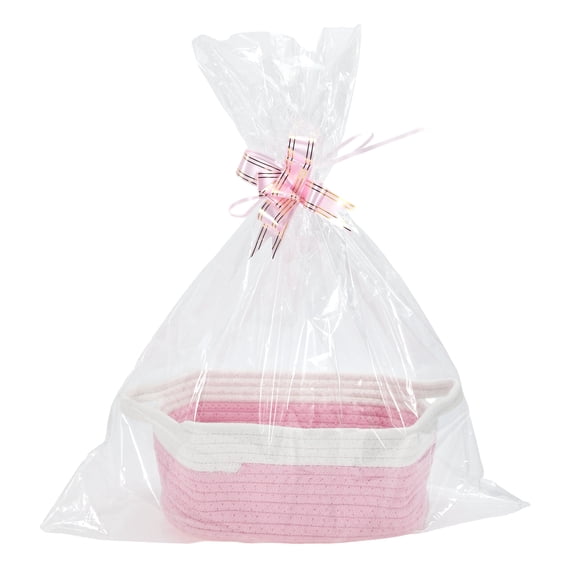 Unique Bargains Durable Woven Gift Decorative Basket Set 12x8x5 Inches Pink, White