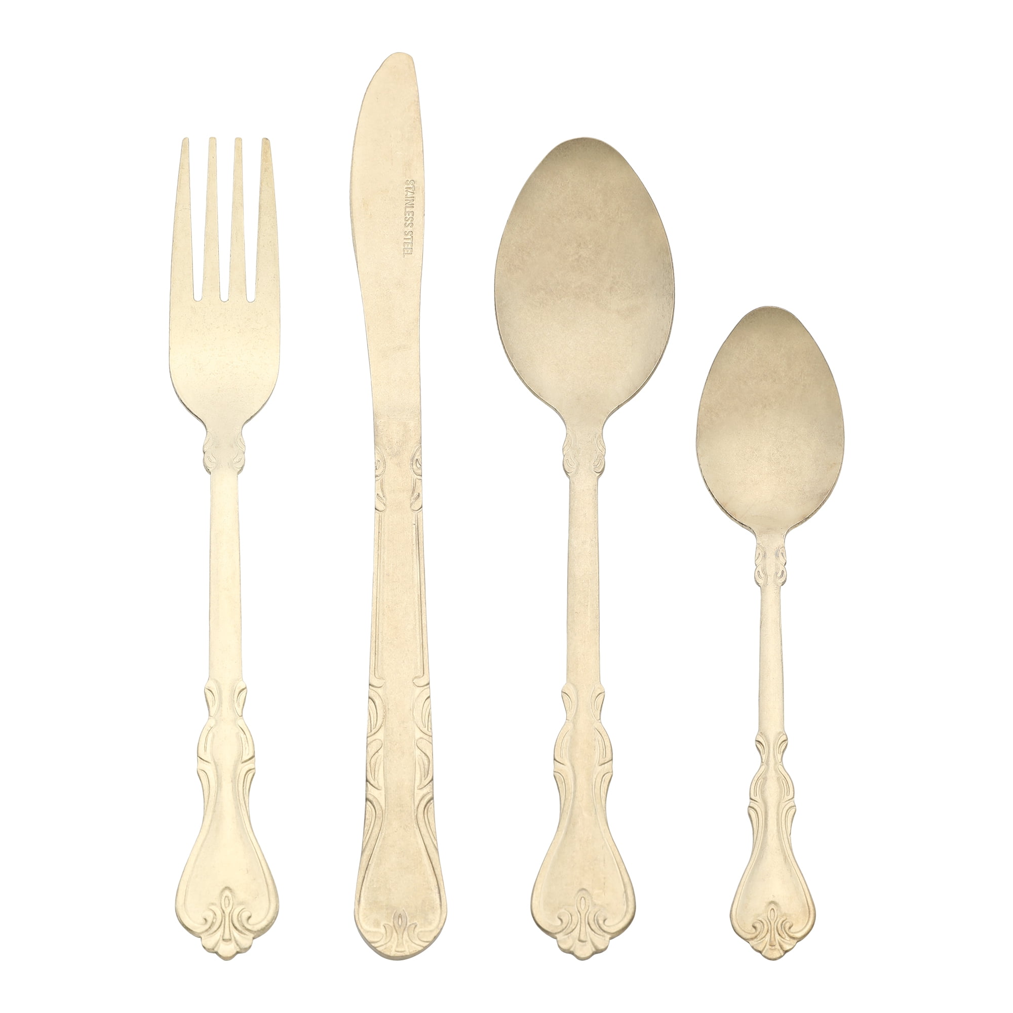 Unique Bargains Durable and Elegant Stainless Steel Silverware Set Champagne 4pcs
