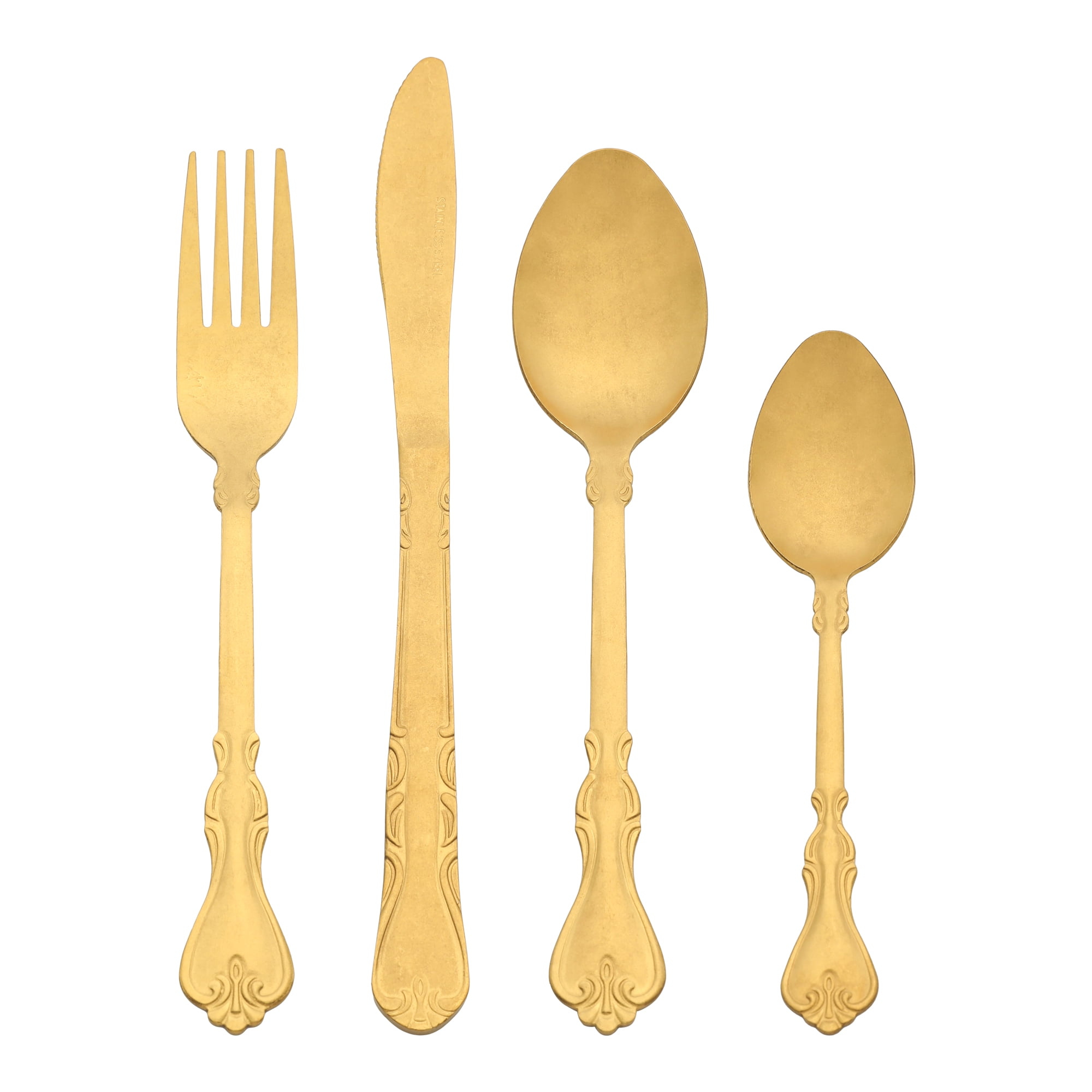 Unique Bargains Durable and Elegant Stainless Steel Silverware Set Gold 4pcs
