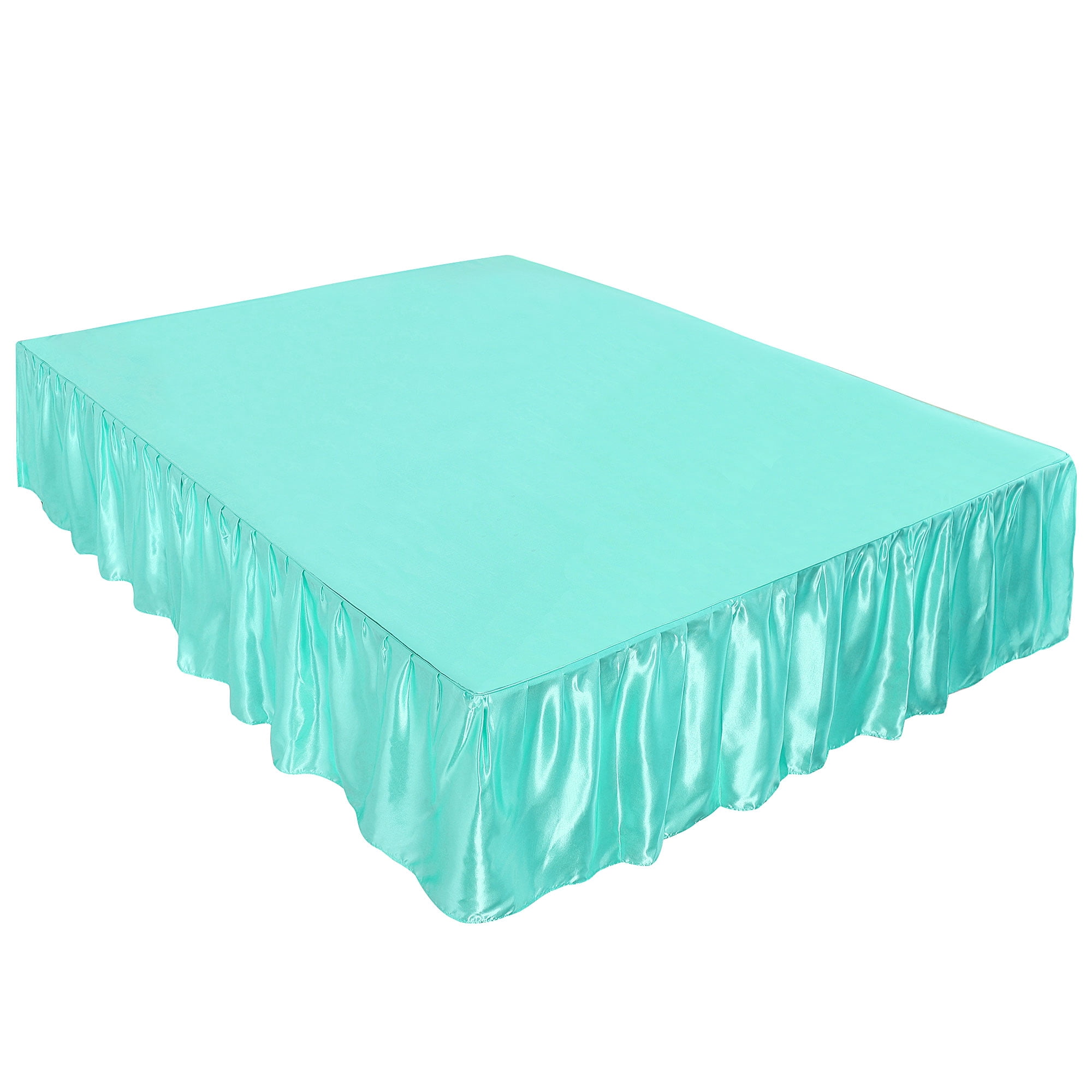 Unique Bargains Dust Ruffle Wrinkle Free Bed Skirt Cyan King - 18" Drop