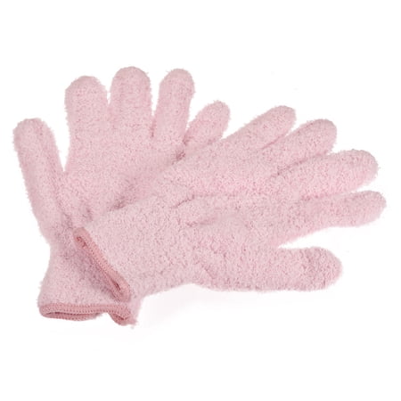 Unique Bargains Dusting Cleaning Glove Microfiber Mitten Set Pink