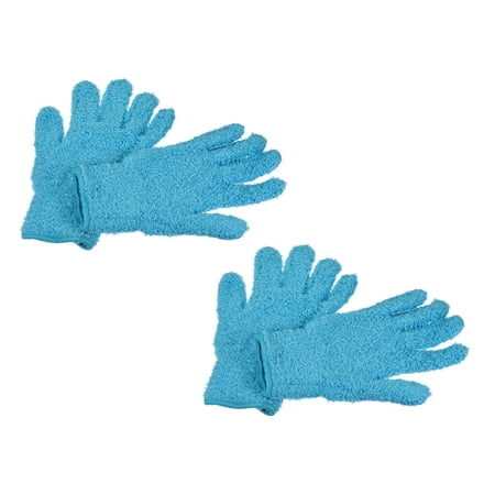 Unique Bargains Dusting Cleaning Gloves Microfiber Mitten Set Blue
