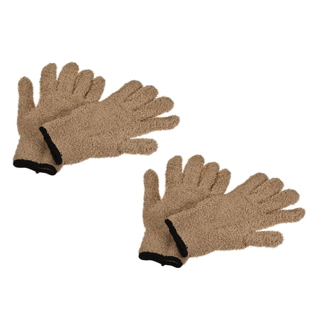 Unique Bargains Dusting Cleaning Gloves Microfiber Mitten Set Brown