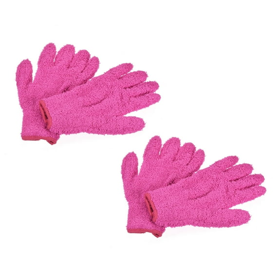 Unique Bargains Dusting Cleaning Gloves Microfiber Mitten Set Rose Red