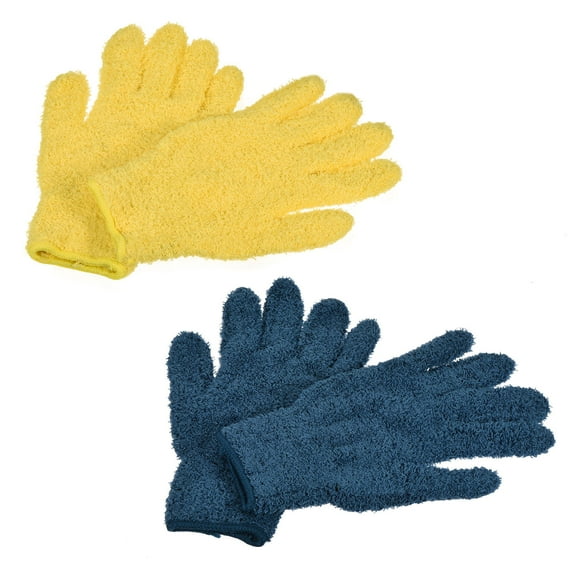 Unique Bargains Dusting Cleaning Gloves Microfiber Mittens Dark, Blue Yellow
