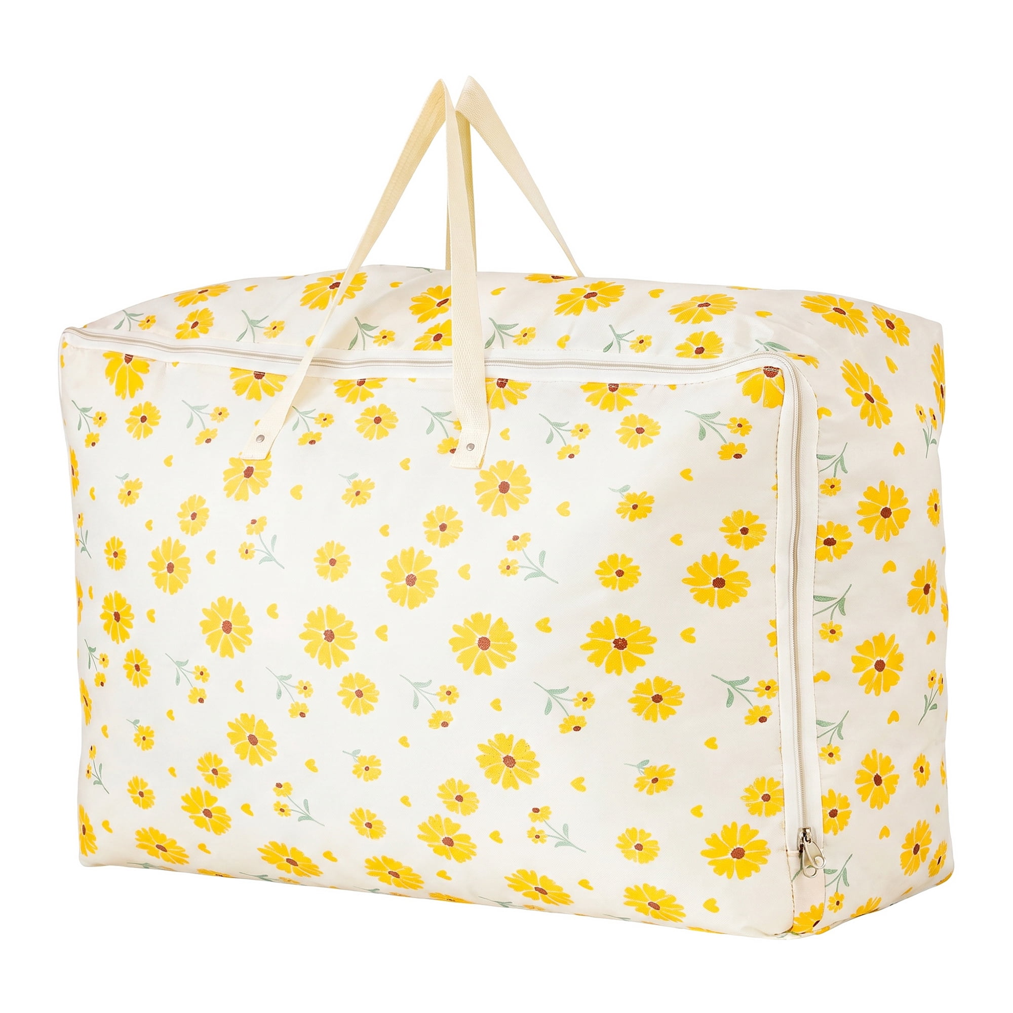 Unique Bargains Dustproof Floral Zipper Large Moving Bag Yellow 21.7" x 7.9" x 13.0"