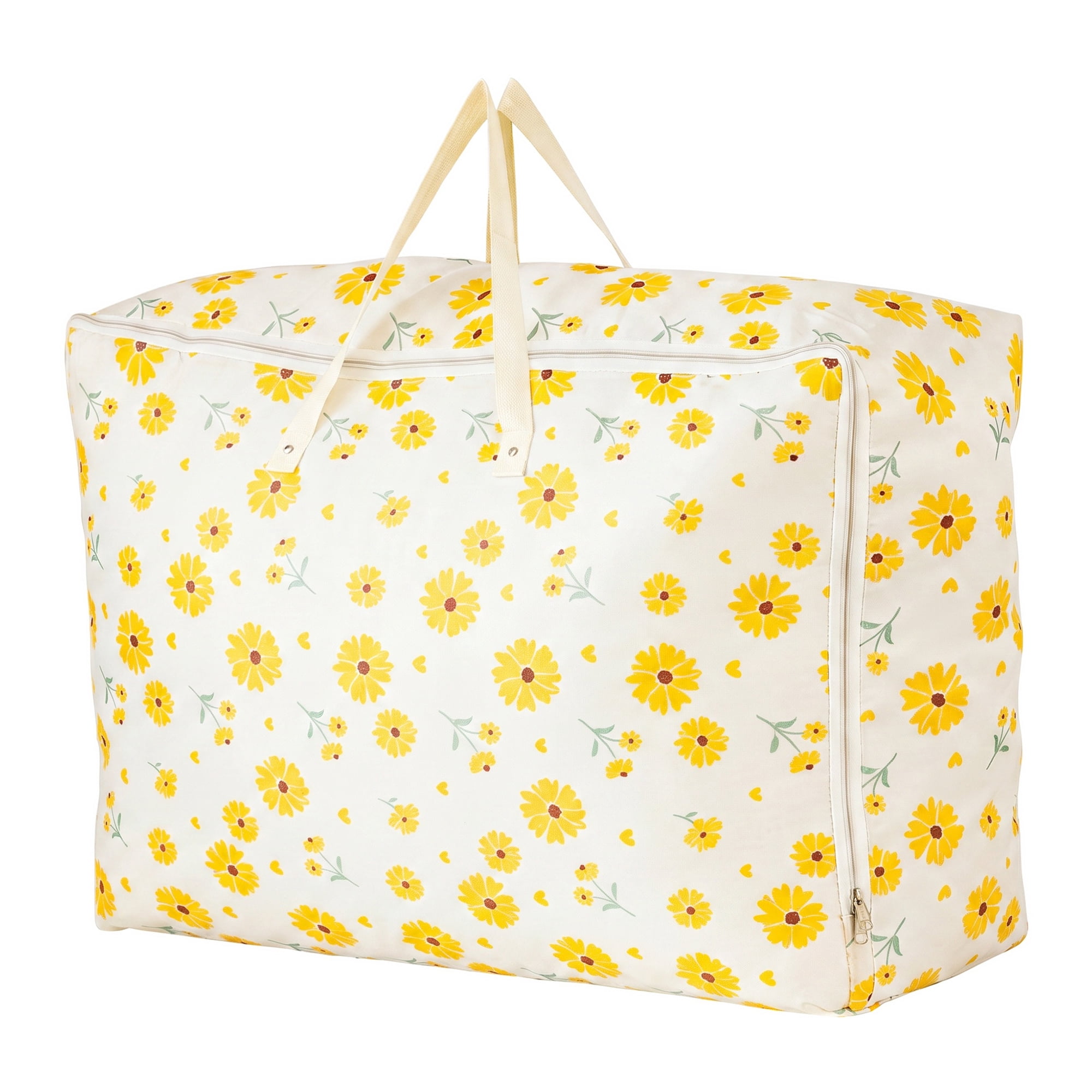 Unique Bargains Dustproof Floral Zipper Large Moving Bag Yellow 23.6" x 9.8" x 15.7"