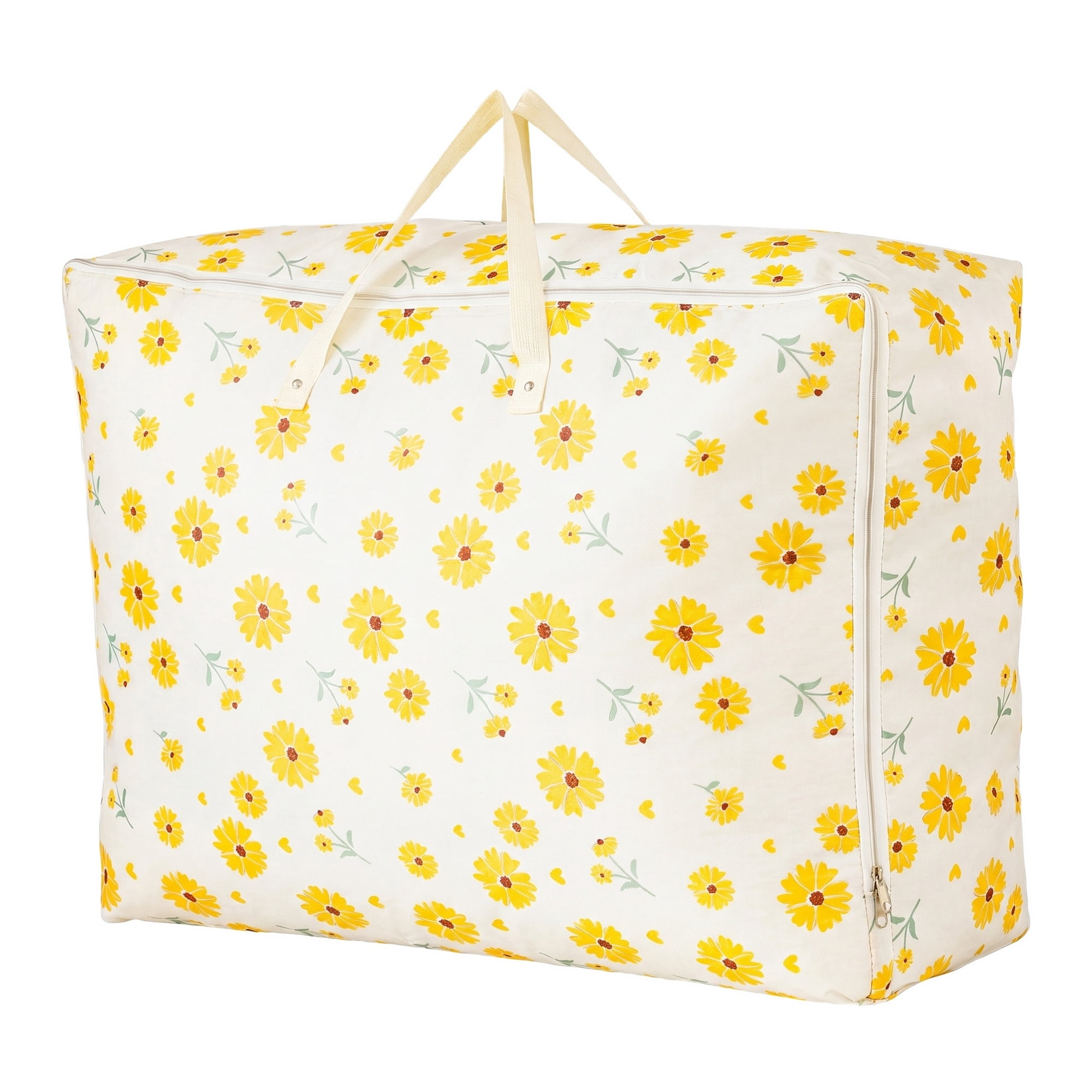 Unique Bargains Dustproof Floral Zipper Large Moving Bag Yellow 33.5" x 11.8" x 23.6"