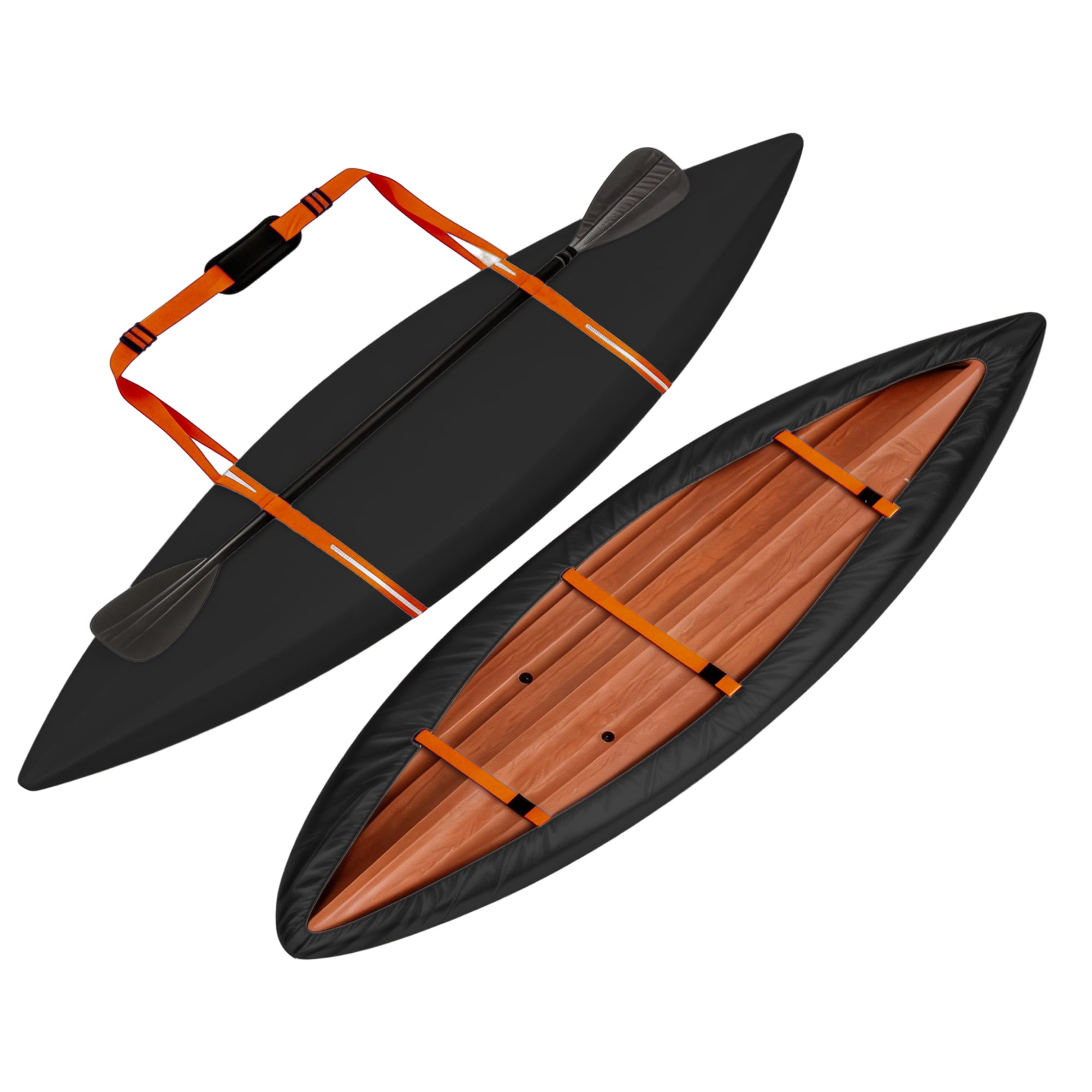 Unique Bargains Duty Oxford Cloth Kayak Cover Waterproof Black Orange 12.3ft-13.5ft