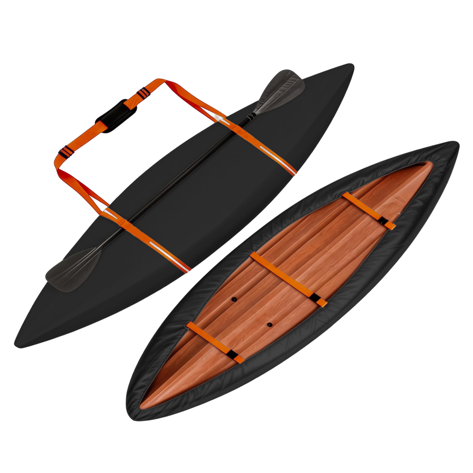 Unique Bargains Duty Oxford Cloth Kayak Cover Waterproof Black Orange 13.8ft-15ft