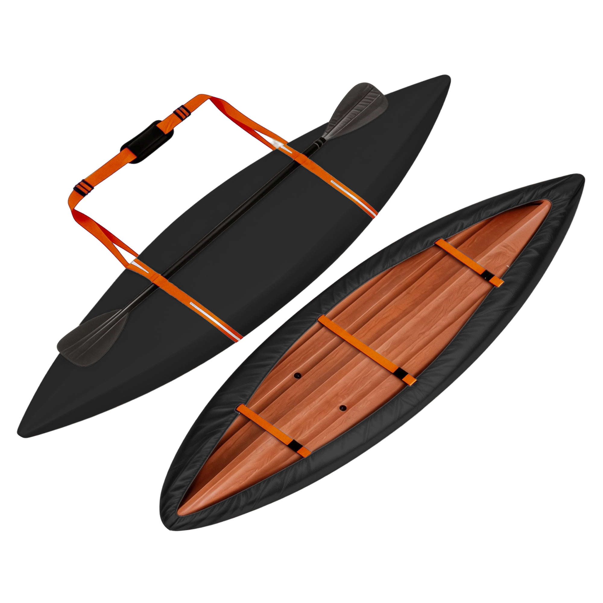 Unique Bargains Duty Oxford Cloth Kayak Cover Waterproof Black Orange 9.3ft-10.5ft