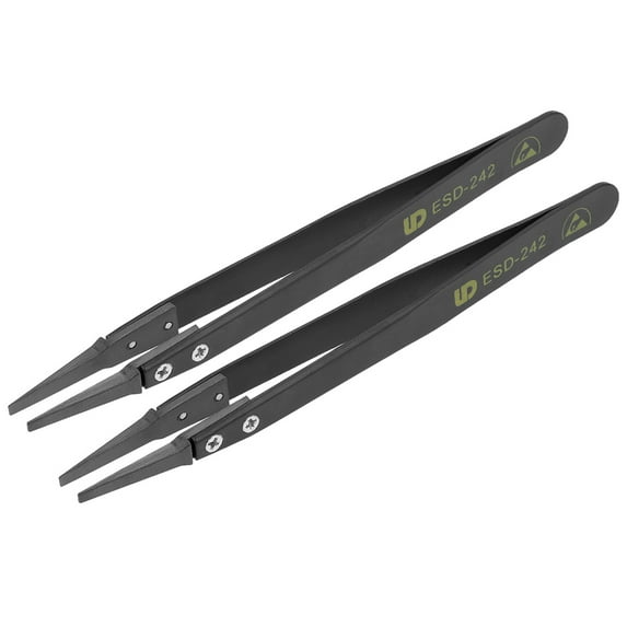 Unique Bargains ESD Precision Anti-Static Tweezers, Stainless Steel Flat Tip Tweezers for Craft Electronics 2Pcs