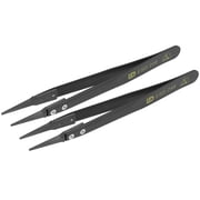 Unique Bargains ESD Precision Anti-Static Tweezers, Stainless Steel Straight Round Tweezers for Craft Electronics 2Pcs