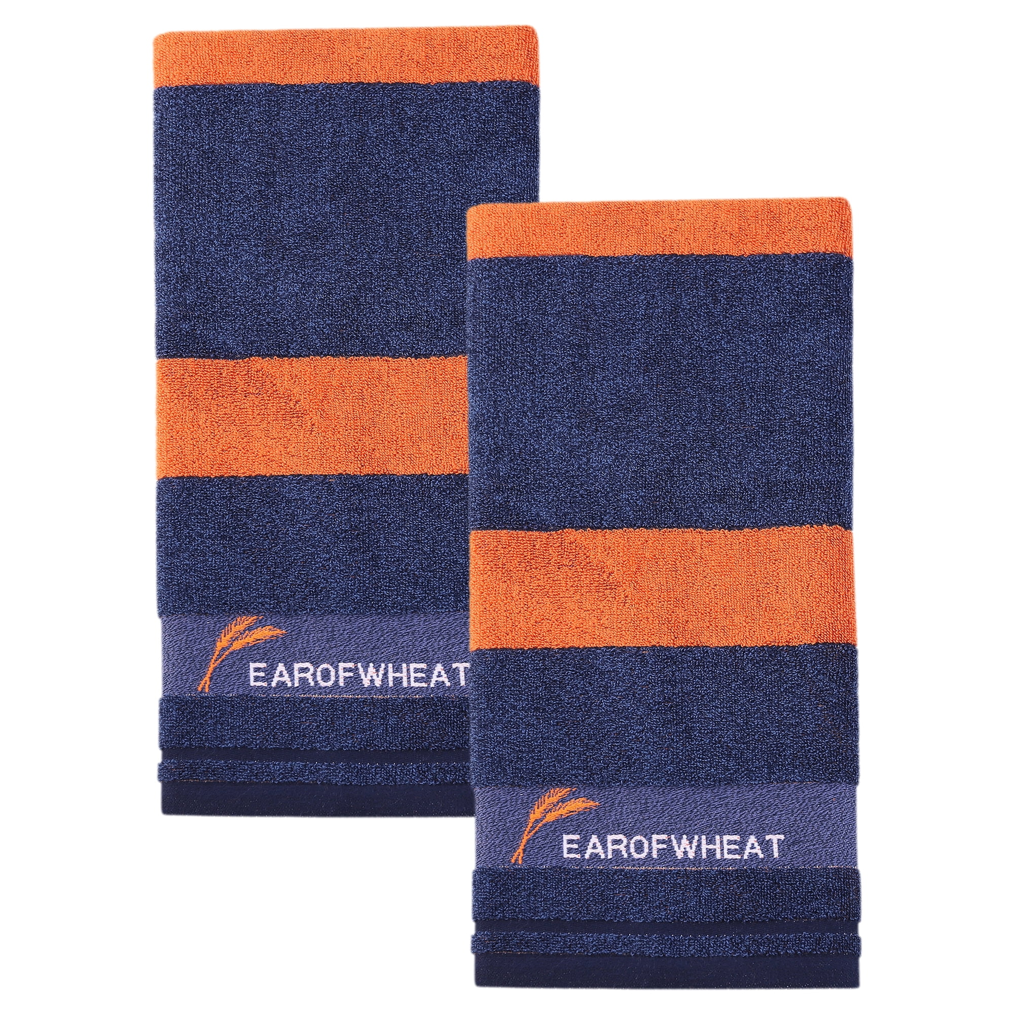 Unique Bargains Ear of Wheat Stripe Cotton Soft Absorbent Hand Towel Blue 2pcs 29" x 13"