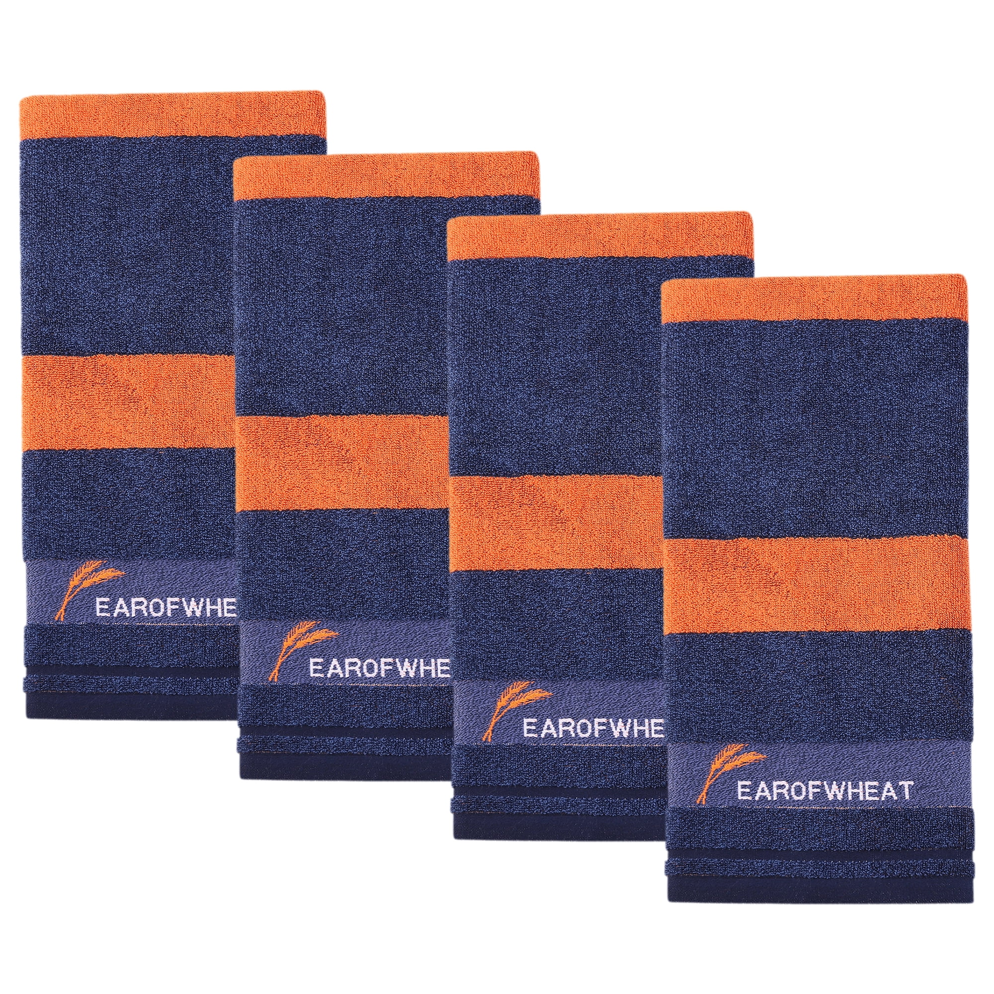Unique Bargains Ear of Wheat Stripe Cotton Soft Absorbent Hand Towel Blue 4pcs 29" x 13"