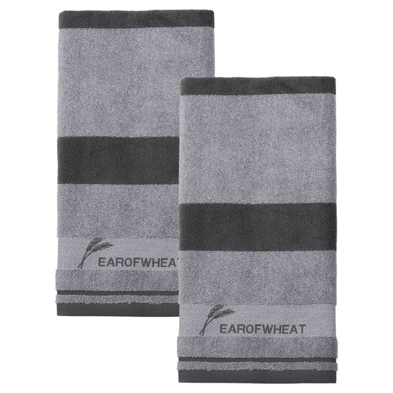 Unique Bargains Ear of Wheat Stripe Cotton Soft Absorbent Hand Towel Grey 2pcs 29" x 13"