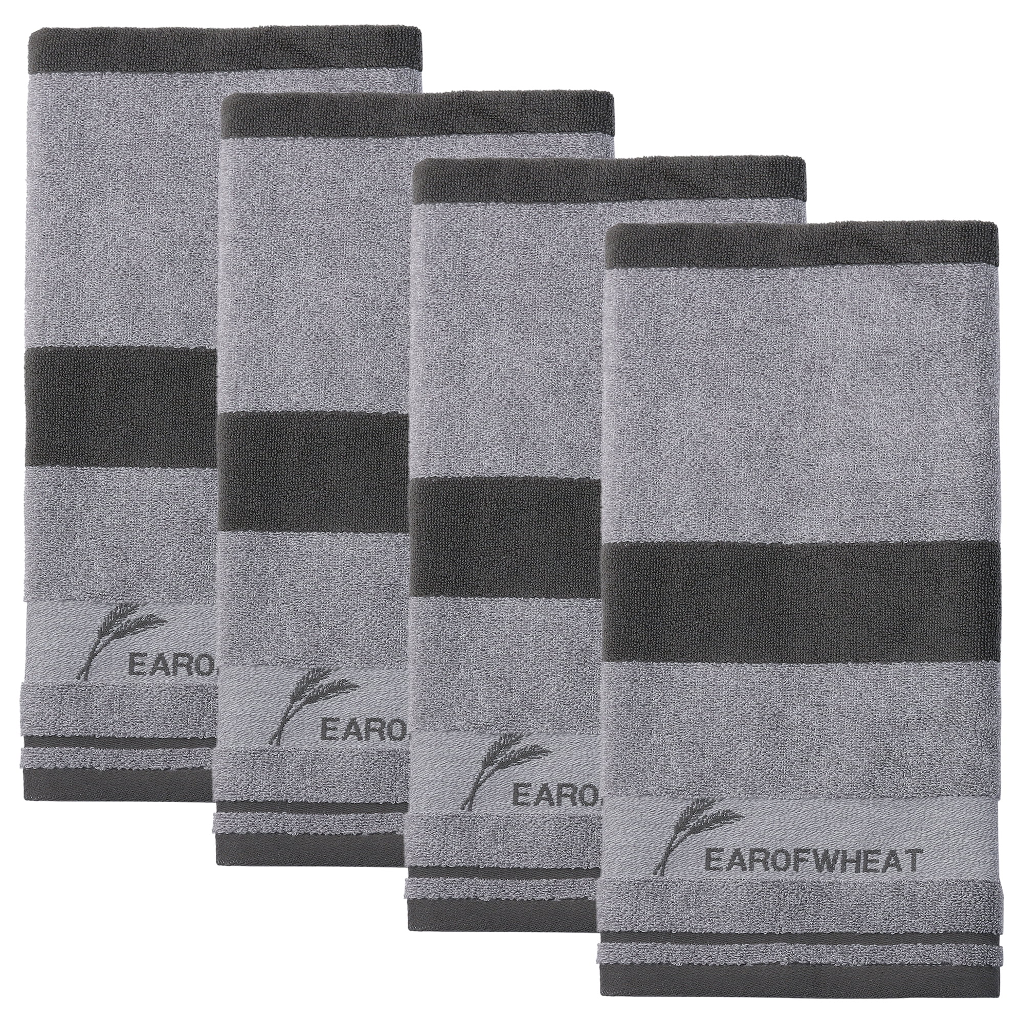Unique Bargains Ear of Wheat Stripe Cotton Soft Absorbent Hand Towel Grey 4pcs 29" x 13"