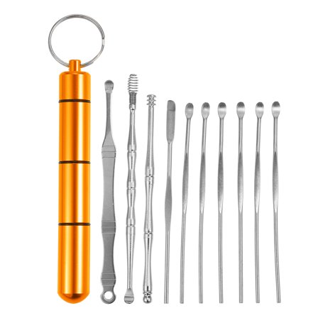 Unique Bargains Earwax Cleaning Tool Kit Portable Stainless Steel Gold Tone