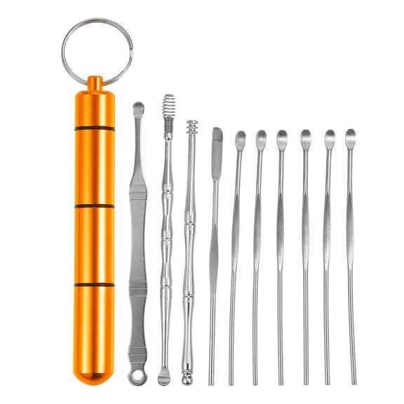 Unique Bargains Earwax Cleaning Tool Kit Portable Stainless Steel Gold Tone