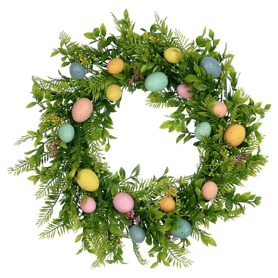 Unique Bargains Easter Wreath Artificial Colorful Eggs Wreaths for Front Door Decor Green