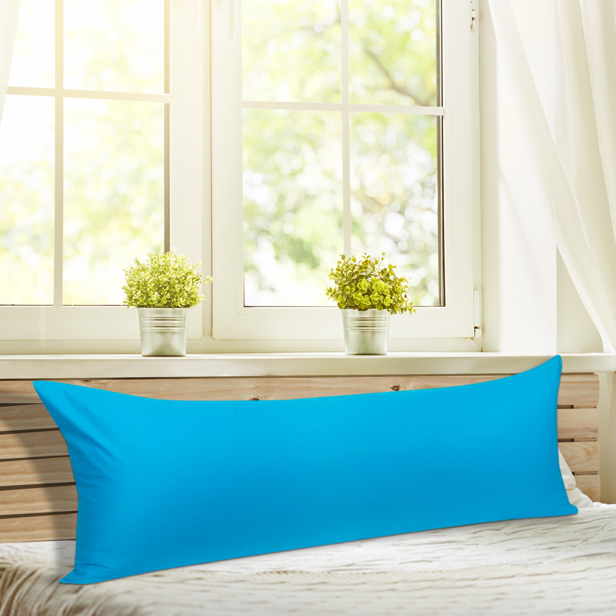 Unique Bargains Cotton Zippered Body Pillowcase Pillow Cover Blue 20" x 54"