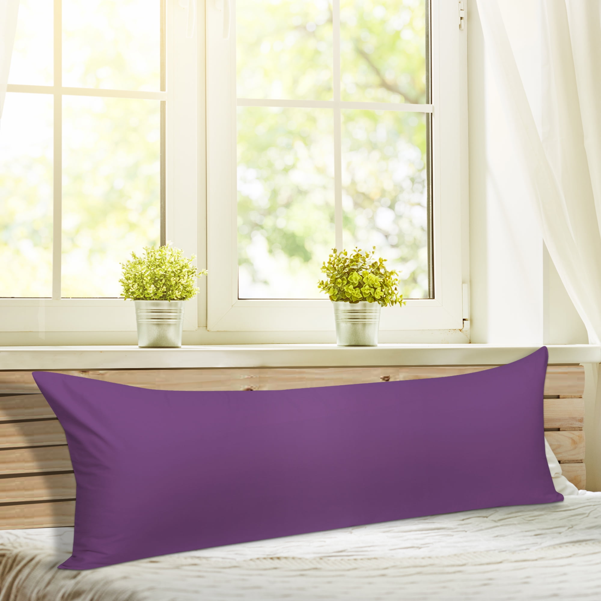 Unique Bargains Cotton Zippered Body Pillowcase Pillow Cover Purple 20" x 48"