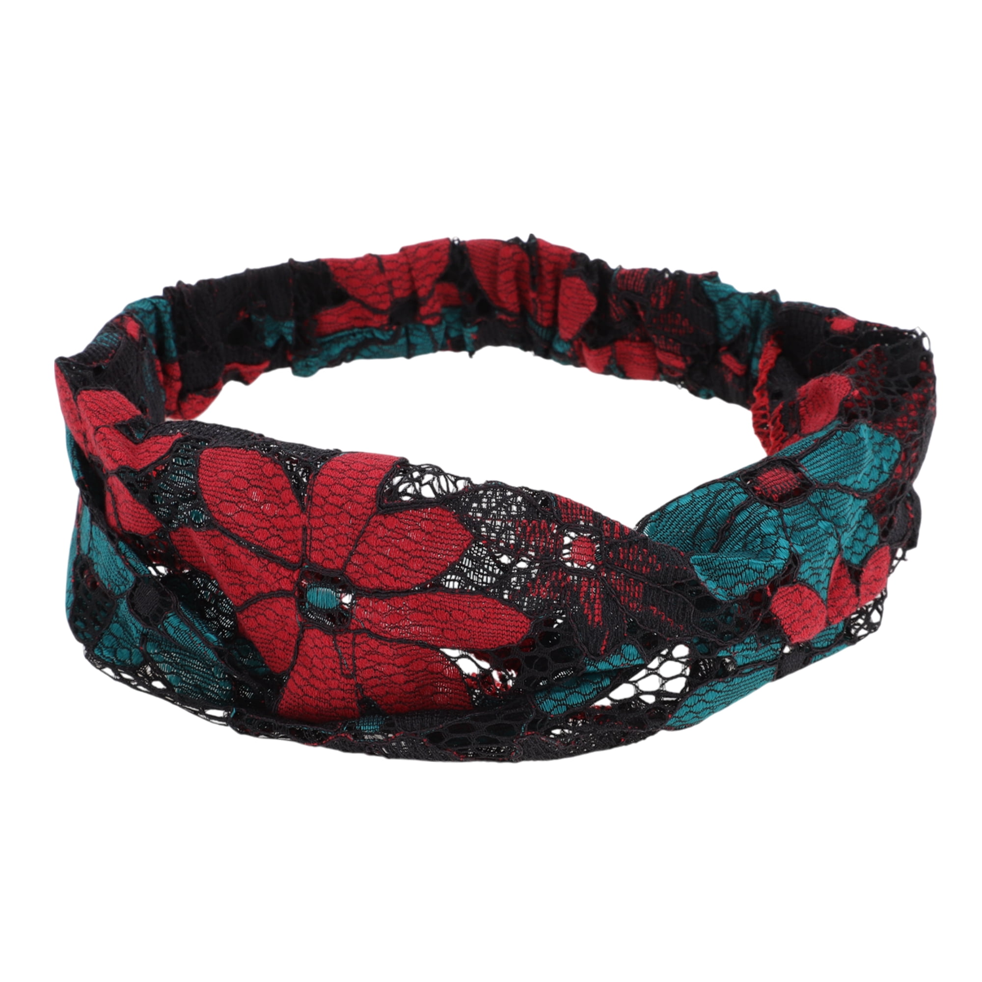 Unique Bargains Eight-leaf Flower Lace Wide Headband 1 Pc Green Red