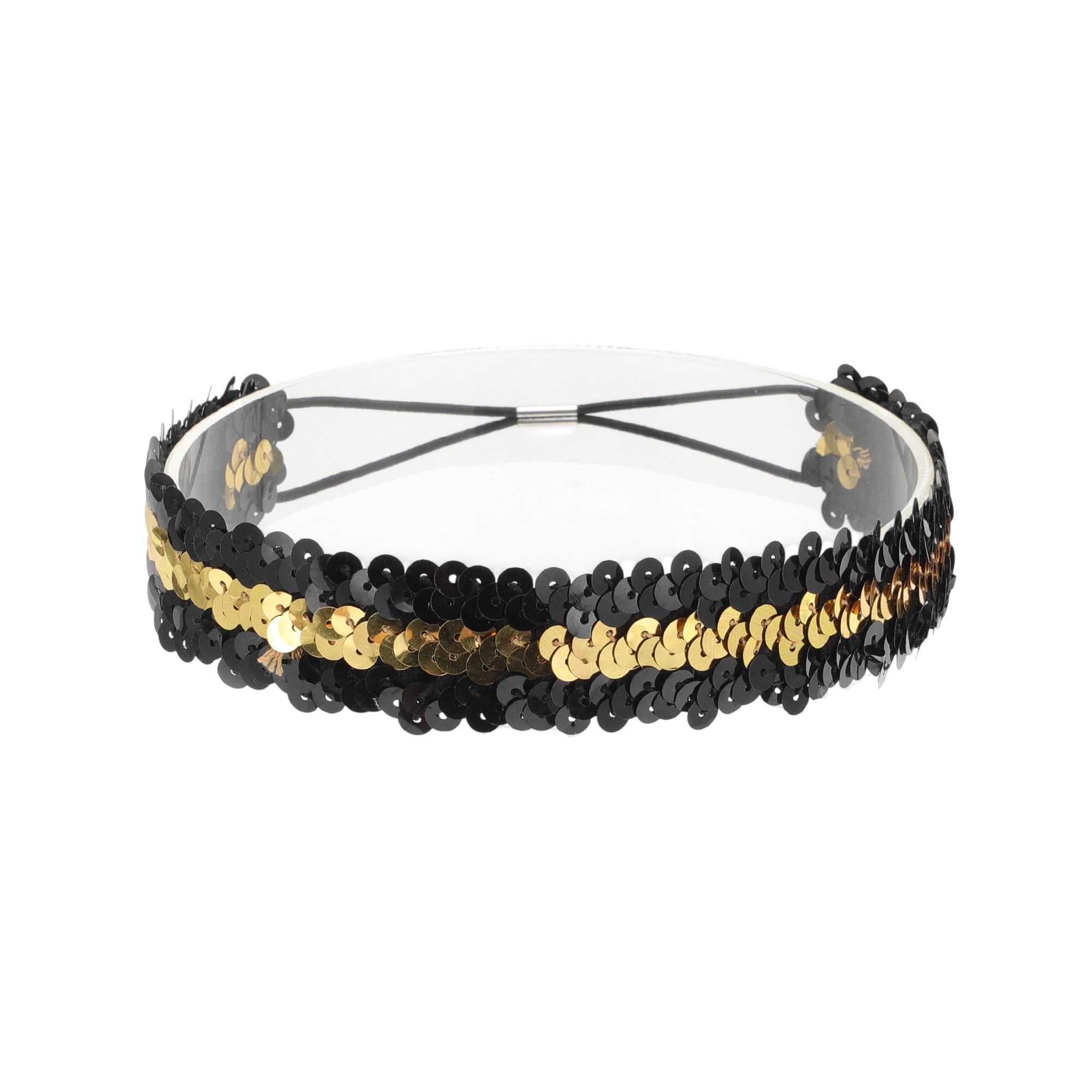 Unique Bargains Elastic Band Sequins Headbands 1 Pc Black Gold Tone