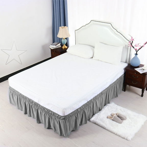 Unique Bargains Elastic Dust Ruffled Bed Skirt with 15" Drop Full Gray