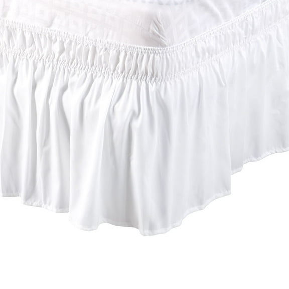 Unique Bargains Elastic Dust Ruffled Bed Skirt with 15" Drop Full White