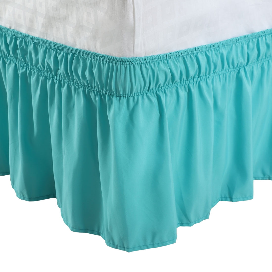 Unique Bargains Elastic Dust Ruffled Bed Skirt with 15" Drop Queen Aqua Blue
