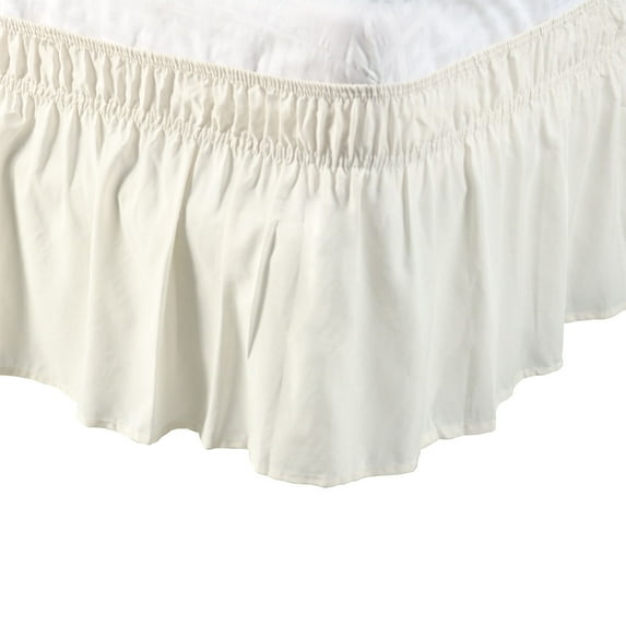 Unique Bargains Elastic Dust Ruffled Bed Skirt with 15" Drop Queen Beige