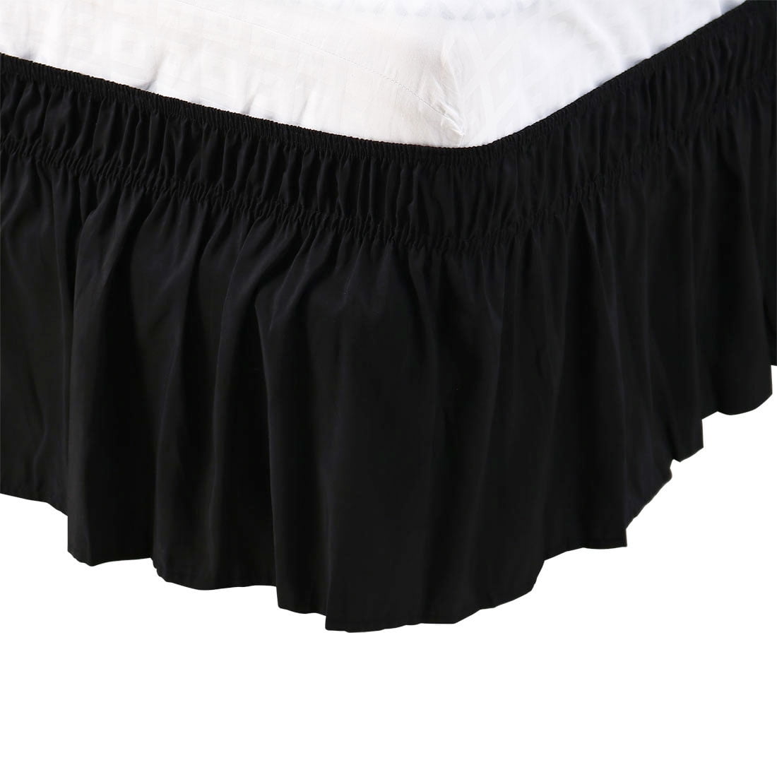 Unique Bargains Elastic Dust Ruffled Bed Skirt with 15" Drop Queen Black