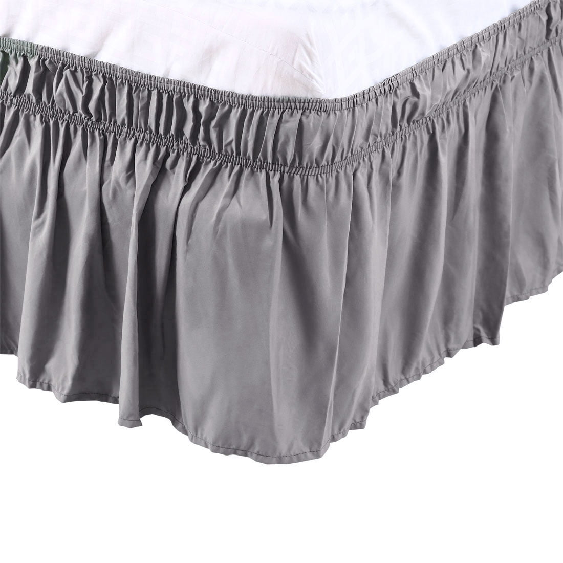Unique Bargains Elastic Dust Ruffled Bed Skirt with 15" Drop Queen Gray