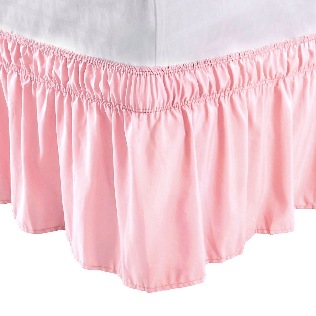 Unique Bargains Elastic Dust Ruffled Bed Skirt with 15" Drop Twin Light Pink