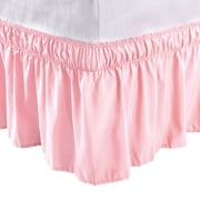 Unique Bargains Elastic Dust Ruffled Bed Skirt with 15" Drop Twin Light Pink