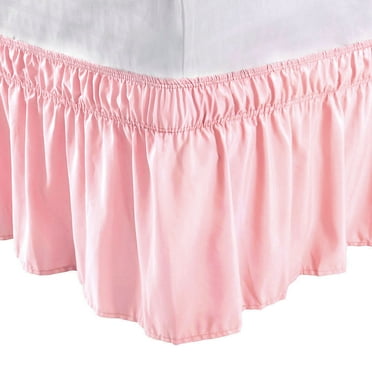 Unique Bargains Elastic Dust Ruffled Bed Skirt with 15" Drop Twin Light Pink