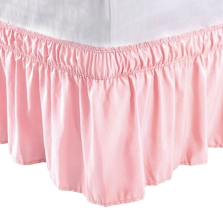 Unique Bargains Elastic Dust Ruffled Bed Skirt with 15" Drop Twin Light Pink