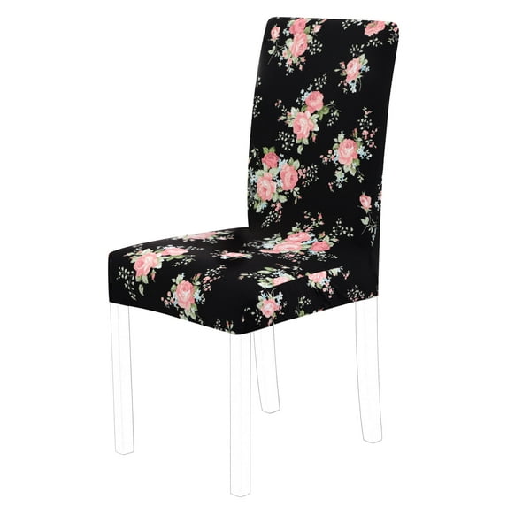 Unique Bargains Elastic Short Dining Room Chair Covers Set of 4, Black and Pink