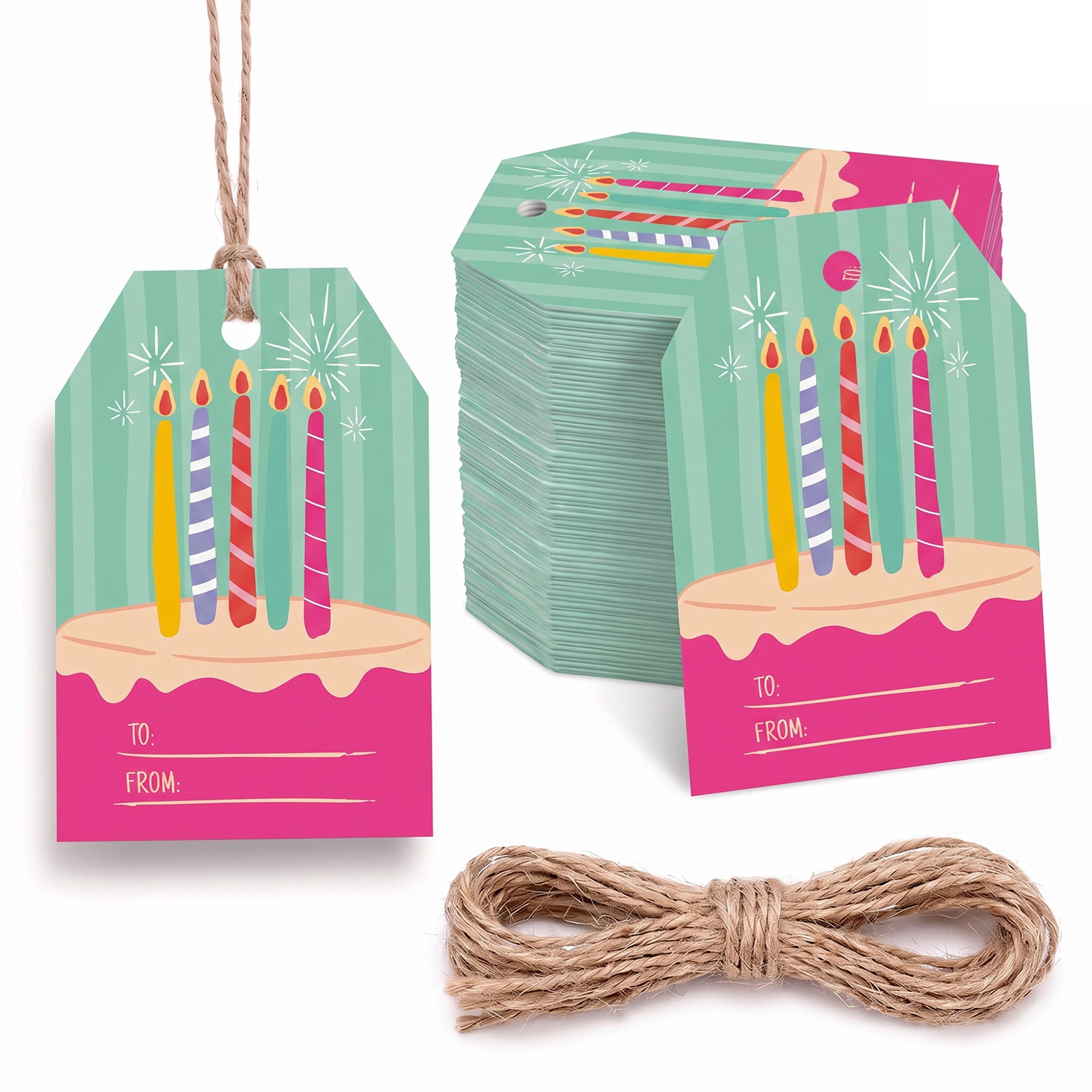 Unique Bargains Elegant Birthday Gift Tags with Twine Big Candles 2" x 3.1"