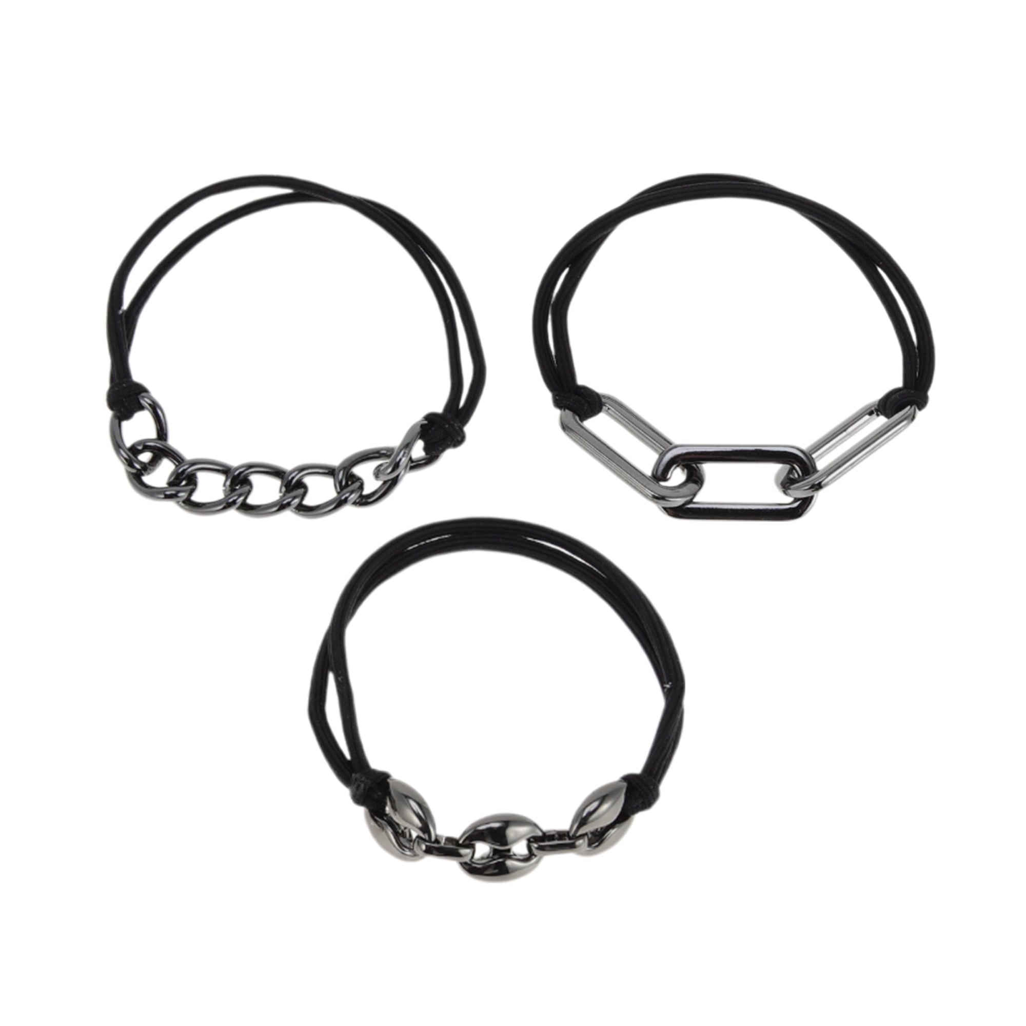 Unique Bargains Elegant Bracelet Hair Ties Hair Elastic Band 3 Pcs Titanium Tone