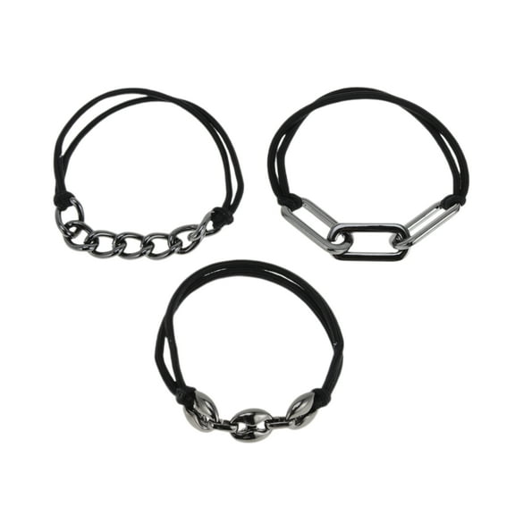 Unique Bargains Elegant Bracelet Hair Ties Hair Elastic Band 3 Pcs Titanium Tone